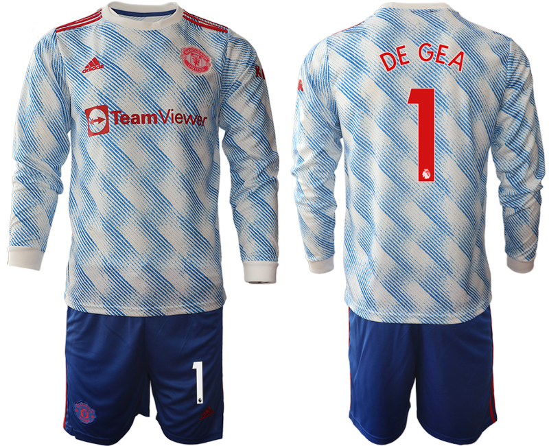 Men 2021-2022 Club Manchester united away blue Long Sleeve #1 Soccer Jersey